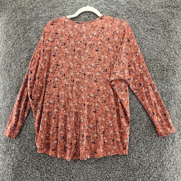 Bobeau medium salmon colored floral long sleeve blouse - Picture 7 of 8